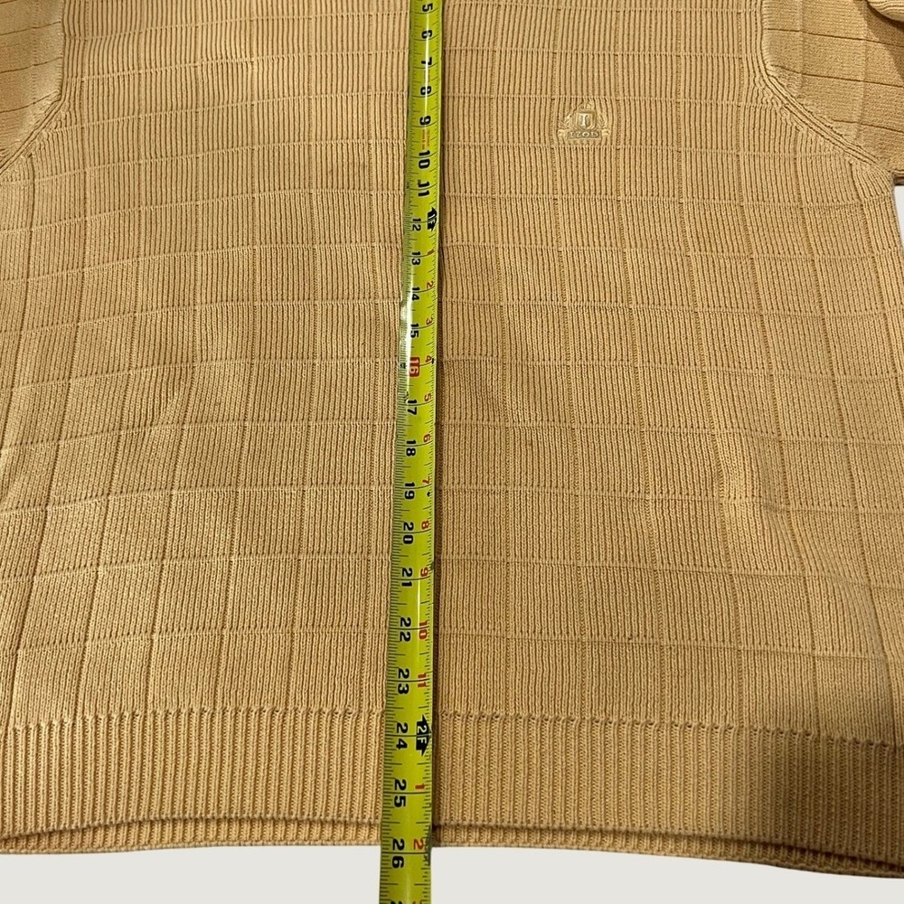 IZOD Mens Yellow Textured Grid Knit Cotton Crewneck Sweater Size M - Picture 7 of 9